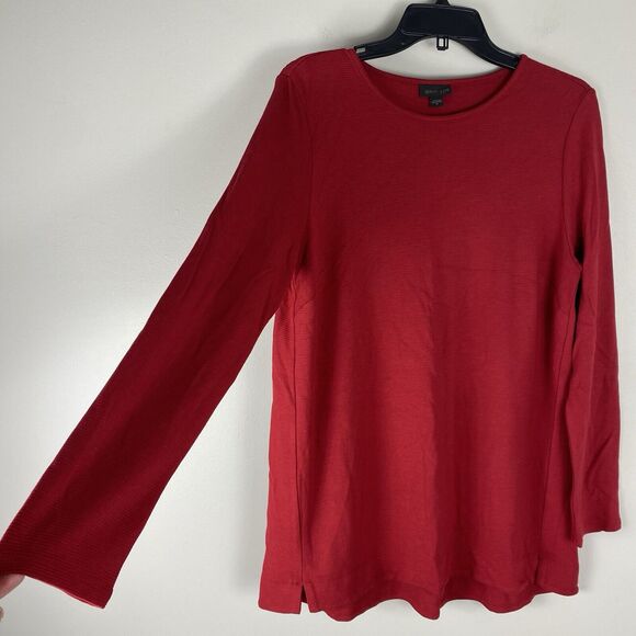 J Jill Wearever Women's Medium Top Red Stretch Long Sleeve V Neck Comfort Tunic - Picture 2 of 7
